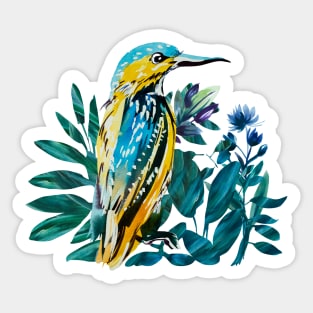 Kingfisher painted in watercolor on blue background Sticker